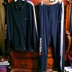 Vtg 90s Nautica Light 2pc Sweatsuit T-XL/B-L